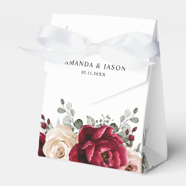 Burgundy Champagne Ivory Mauve Rose Floral Wedding Geschenkschachtel (Vorderseite)