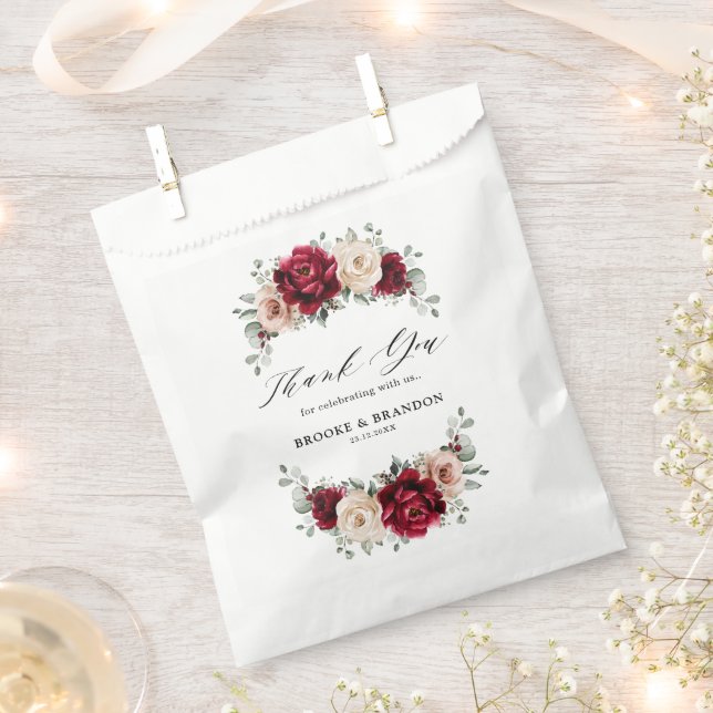Burgundy Champagne Ivory Mauve Rose Floral Wedding Geschenktütchen (Ausgeschnitten)