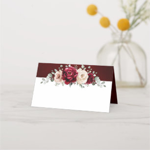 Burgundy Champagne Ivory Mauve Rose Floral Wedding Platzkarte