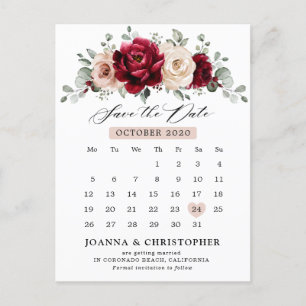Burgundy Champagne Ivory Mauve Rose Save the Date Postkarte