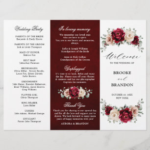 Burgundy Champagne Ivory Mauve Wedding Programm