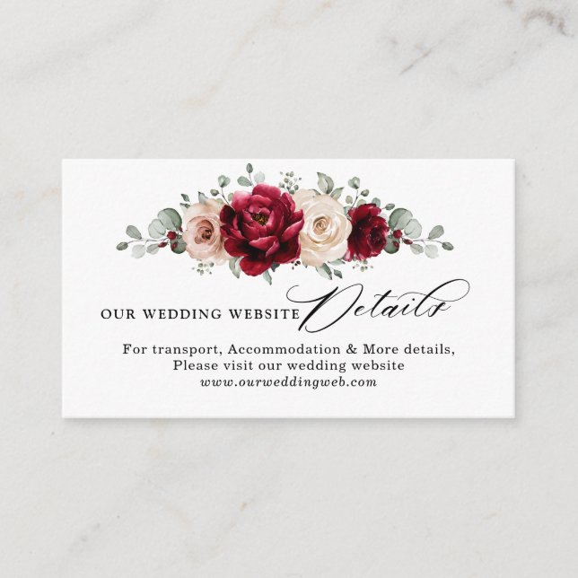 Burgundy Champagne Ivory Mauve Wedding Website Begleitkarte (Vorderseite)