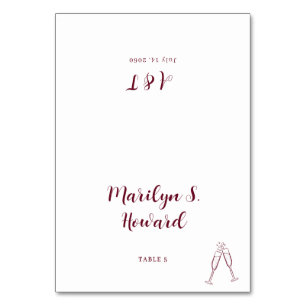Burgundy Champagne Minimalistisch Monogram Wedding Tischnummer