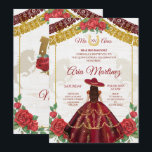 Burgundy Charro Rose Mis Quince Einladung<br><div class="desc">Burgund Charro Rose Mis Quince EinladungMis Quince Anos,  15. Geburtstag</div>