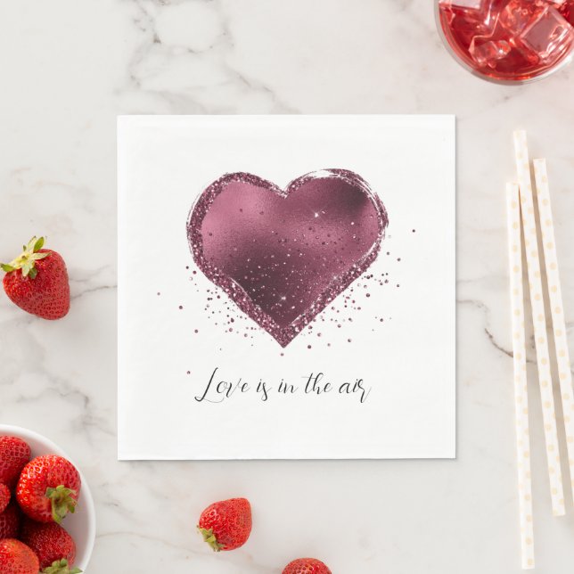 Burgundy Cherry Glitter Sparkle Heart Love  Serviette (Beispiel)