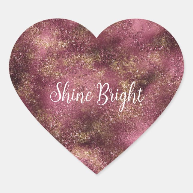 Burgundy Cherry Gold Glitzer Sparkle Herz-Aufkleber (Vorderseite)