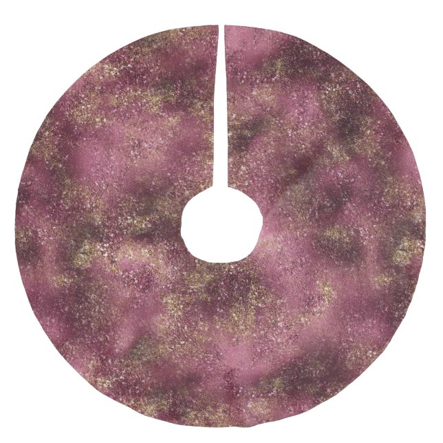 Burgundy Cherry Gold Glitzer Sparkle Polyester Weihnachtsbaumdecke (Vorderseite)