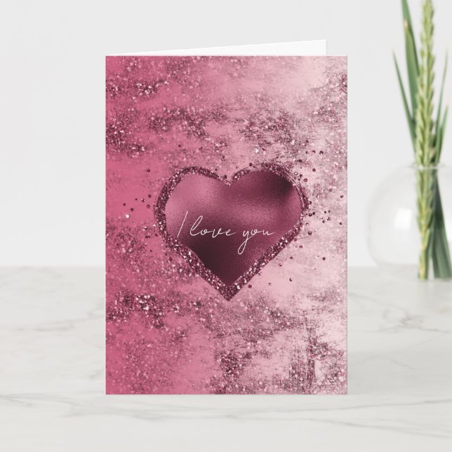 Burgundy Cherry Gold Ombre Glitzer Sparkle Herz Dankeskarte (Vorderseite)