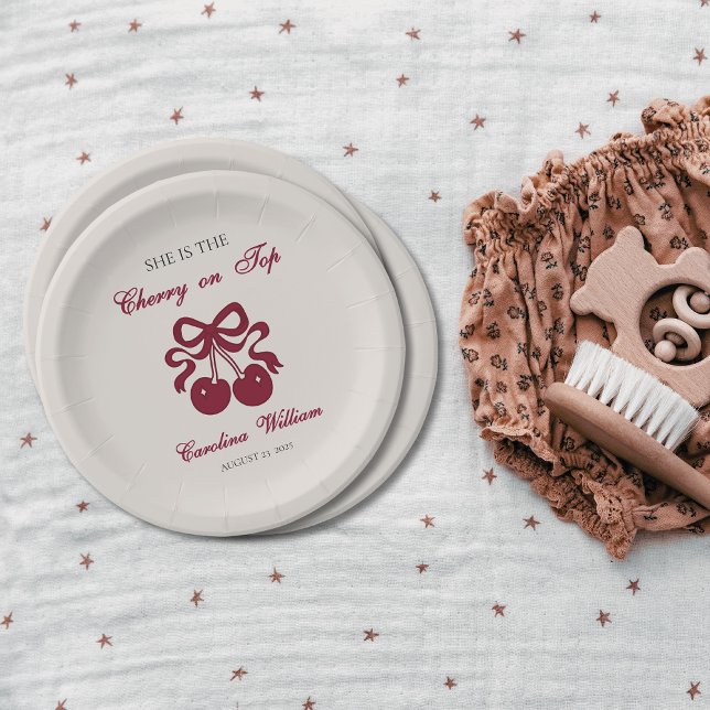 Burgundy Cherry mit Top Baby Dusche Pappteller (Von Creator hochgeladen)