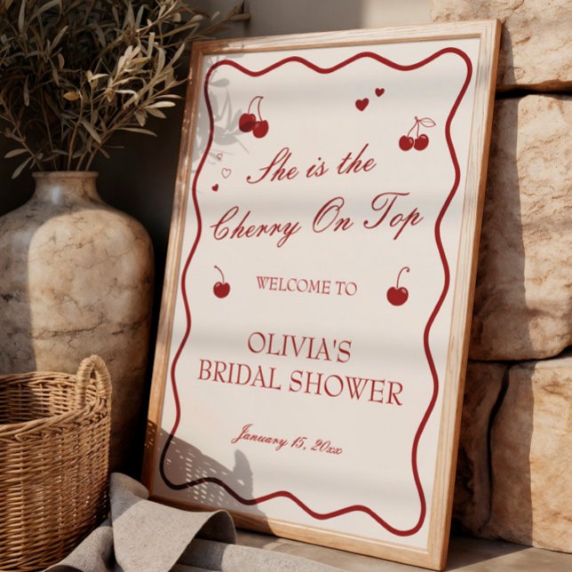 Burgundy Cherry On Top Bridal Shower Welcome Poster (Von Creator hochgeladen)