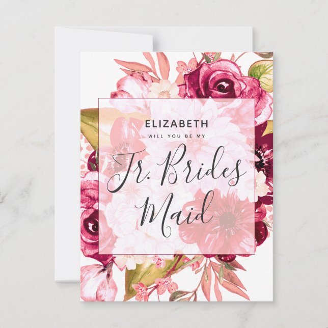 Burgundy Chic Floral werden Sie mein Jr. Bridesmai Einladung (Vorderseite)
