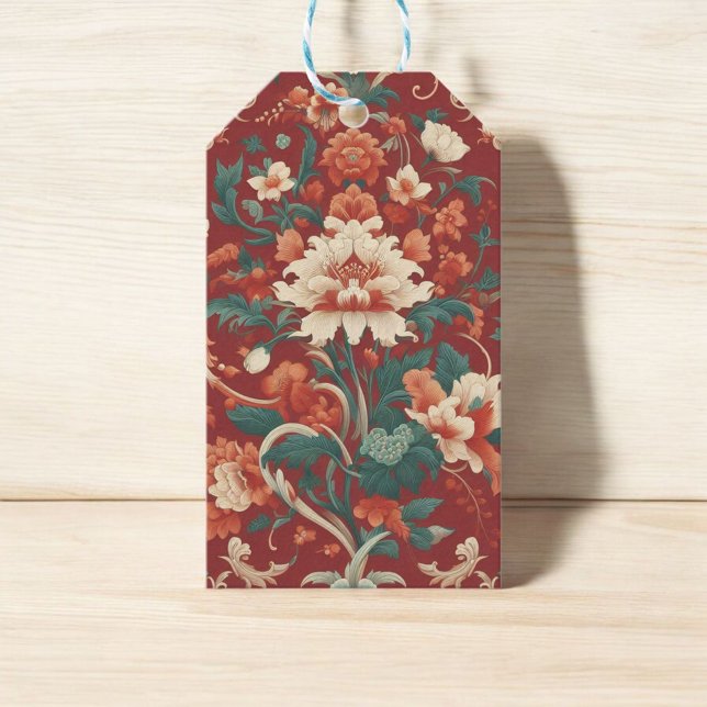 Burgundy Chinoiserie Grandmillenial Toile de Jouy Geschenkanhänger (Von Creator hochgeladen)