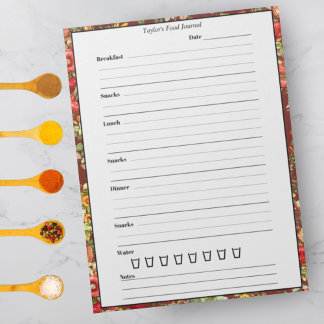 Burgundy Chintz Food Journal - Trendy Meal Diary Notizblock