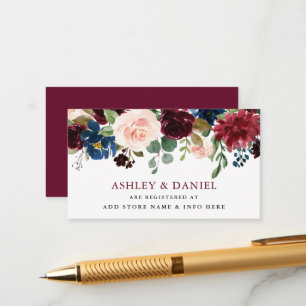Burgundy Classic Blue Floral Wedding Registry Begleitkarte