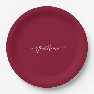 burgundy color-elegant script pappteller