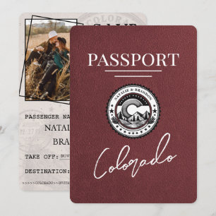 Burgundy Colorado Passport Save the Date