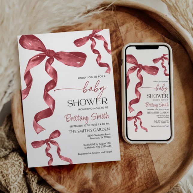 Burgundy Coquette Bow Babydusche Einladung (Von Creator hochgeladen)