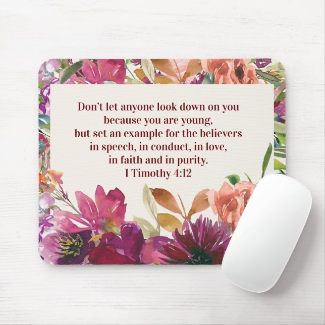 Burgundy Coral Floral Christlich Bibel Verse Mousepad (Mit Mouse)