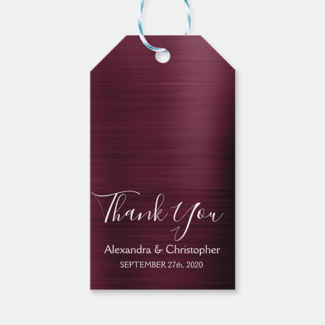 Burgundy Cranberry Modern Wedding Vielen Dank Geschenkanhänger (Vorderseite)