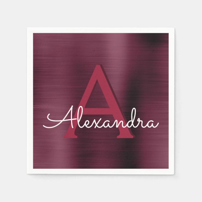 Burgundy Cranberry Monogram erste Hochzeit Serviette (Vorderseite)