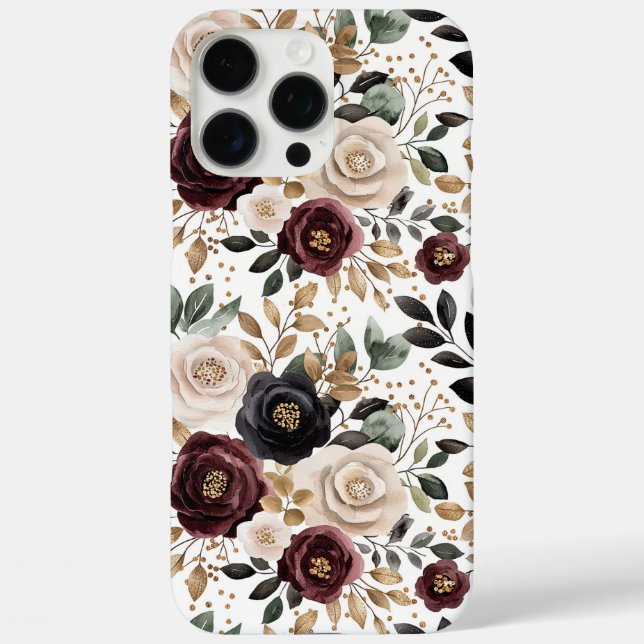 Burgundy Cream Black Floral iPhone 16 Pro Max Hülle (Rückseite)