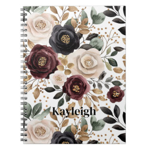 Burgundy Cream Black Floral Notizblock