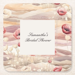 Burgundy Cream Blush Bloral Brautparty Rechteckiger Pappuntersetzer