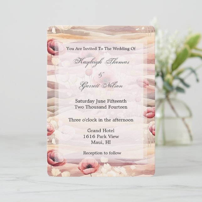 Burgundy Cream Blush Floral Wedding Einladung (Stehend Vorderseite)