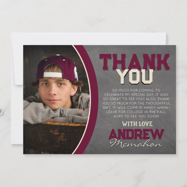 Burgundy & Cream Chalkboard Grad Danke Karte (Vorderseite)
