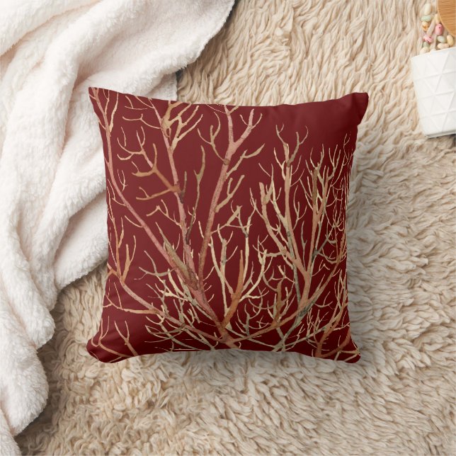 Burgundy & Cream Coral Muster Kissen (Decke)