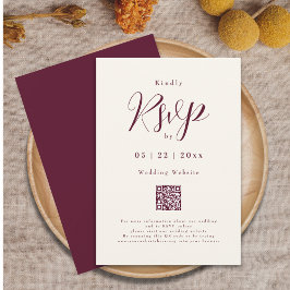 Burgundy Cream Elegantes Script QR Code Hochzeit RSVP Karte