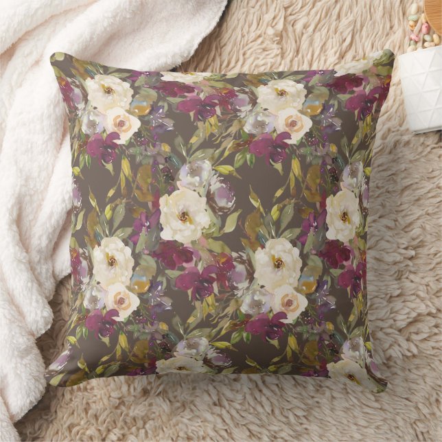 Burgundy Cream-farbene Blumenbraun-Elegant Kissen (Decke)