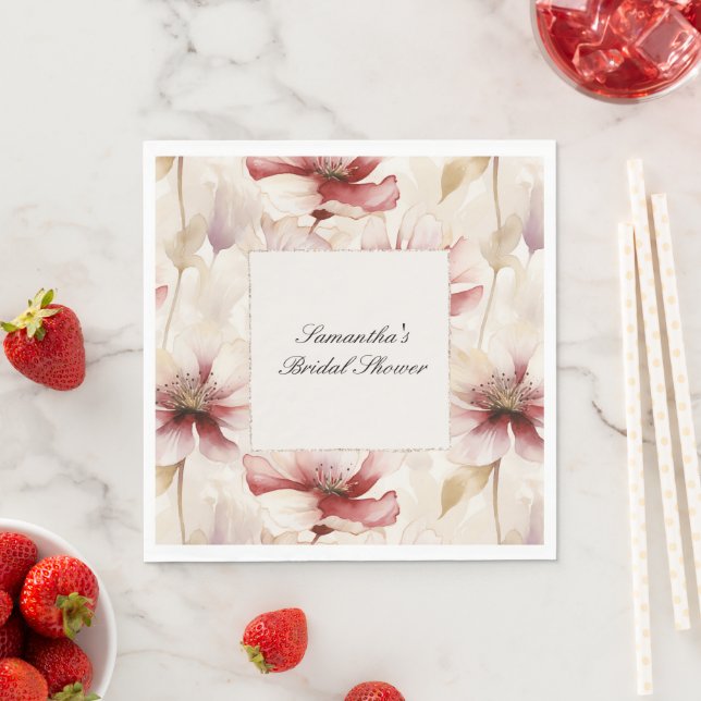 Burgundy Cream Floral Brautparty Serviette (Beispiel)