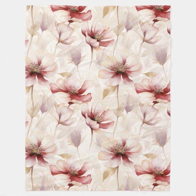 Burgundy Cream Floral Fleecedecke (Vorderseite)