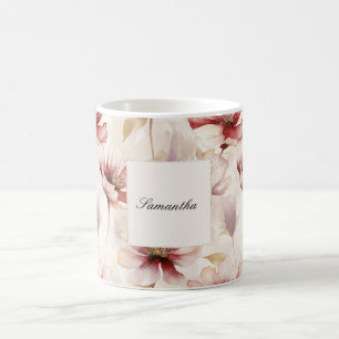 Burgundy Cream Floral Kaffeetasse
