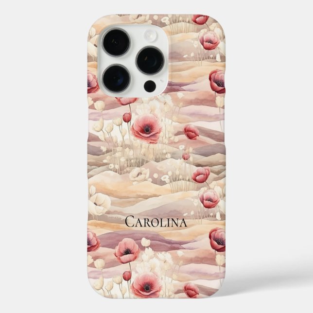 Burgundy Cream Floral Spring Meadow iPhone 16 Pro Hülle (Rückseite)
