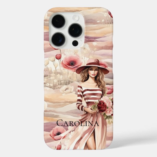 Burgundy Cream Floral Spring Woman iPhone 16 Pro Hülle (Rückseite)