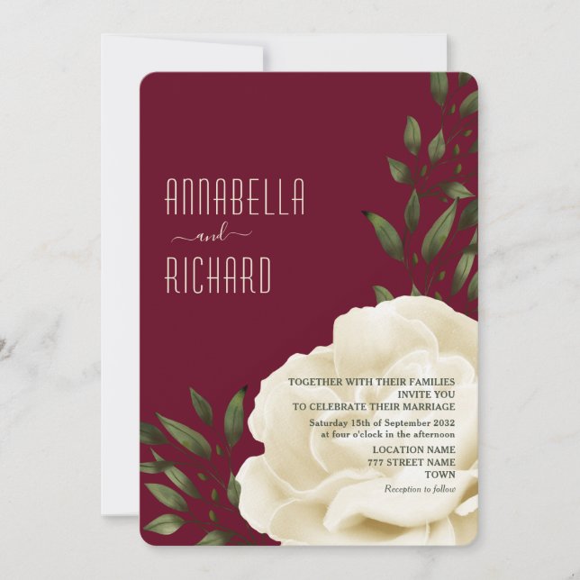 Burgundy Cream Floral Wedding Einladung (Vorderseite)