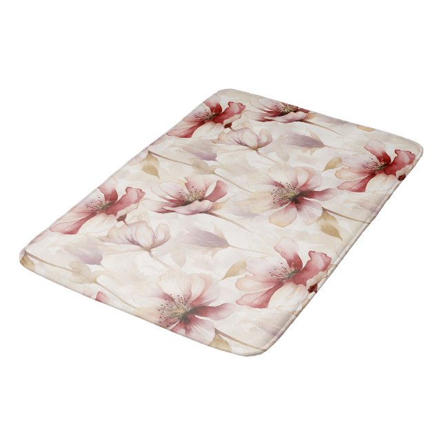 Burgundy Cream Lavender Floral Brautparty Badematte (Schrägansicht)
