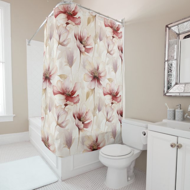 Burgundy Cream Lavender Floral Brautparty Duschvorhang (Beispiel)