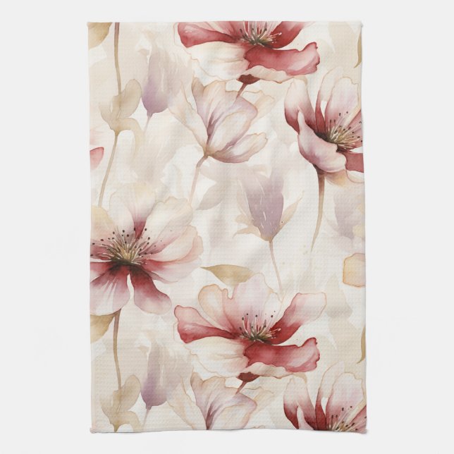 Burgundy Cream Lavender Floral Brautparty Geschirrtuch (Vertikal)