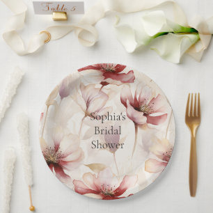Burgundy Cream Lavender Floral Brautparty Pappteller