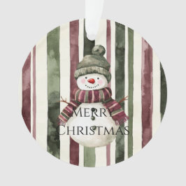 Burgundy Cream Pine Green Stripes Snowman Ornament