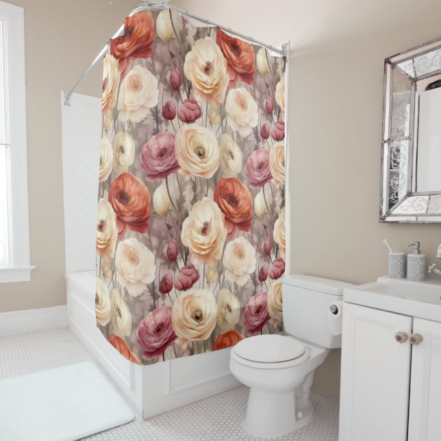 Burgundy Cream Spring Blumen Brautparty Duschvorhang (Beispiel)