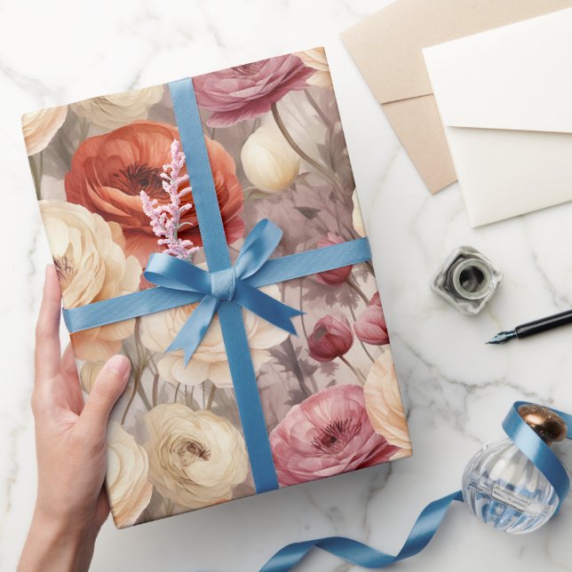 Burgundy Cream Spring Blumen Brautparty Geschenkpapier (Schenken)