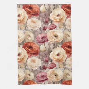 Burgundy Cream Spring Blumen Brautparty Geschirrtuch