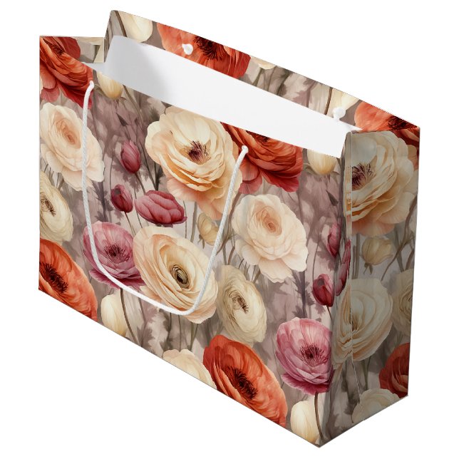Burgundy Cream Spring Blumen Brautparty Große Geschenktüte (Vorderseite Schrägansicht)