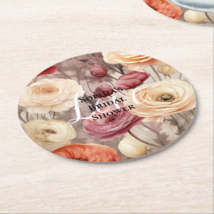 Burgundy Cream Spring Blumen Brautparty Runder Pappuntersetzer