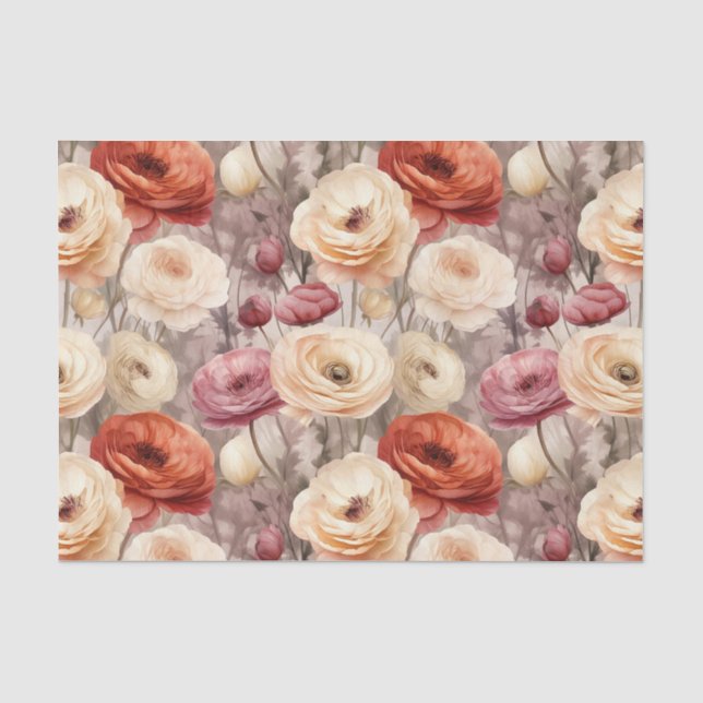 Burgundy Cream Spring Blumen Brautparty Seidenpapier (Vorderseite)