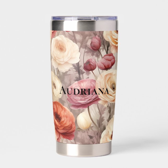 Burgundy Cream Spring Blumen Thermobecher (Vorderseite)